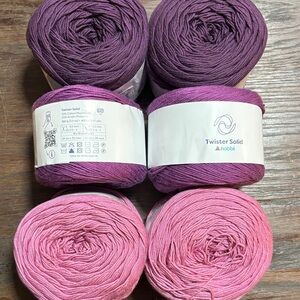 Hobbii Twister Solid Yarn Cakes in Purple, Magenta, Pink Cotton Blend Yarn